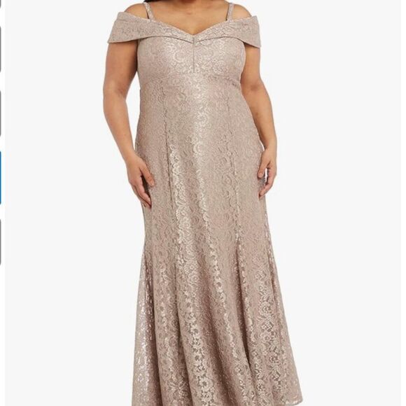 R & M Richards Champagne lace Fishtail gown size 20W - Picture 1 of 9